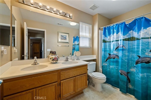 39243 Nicole Dr, Palmdale, CA 93551 - full bathroom with double vanity, toilet, and a shower with curtain