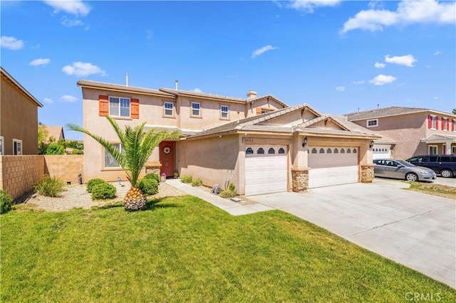 39243 Nicole Dr, Palmdale, CA 93551 - view of front of house featuring stucco siding, a garage, driveway, and stone siding
