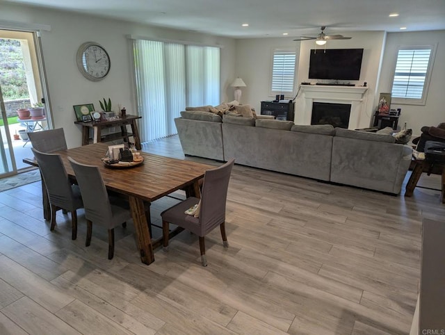 34885 Heartland Ln, Murrieta, CA 92563 - dining room featuring plenty of natural light, a ceiling fan, light wood-style floors, and recessed lighting