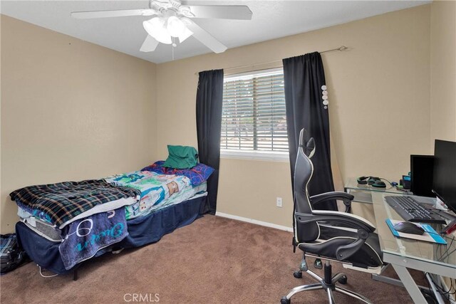 9275 Verdugo Ave, Hesperia, CA 92345 - bedroom with carpet, an office area, baseboards, and ceiling fan
