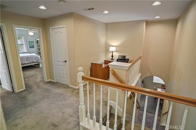 17334 Sierra Sunrise Ln, Canyon Country, CA 91387 - hallway featuring carpet, recessed lighting, baseboards, and an upstairs landing