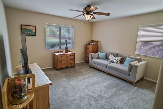 17334 Sierra Sunrise Ln, Canyon Country, CA 91387 - carpeted living room featuring ceiling fan and baseboards