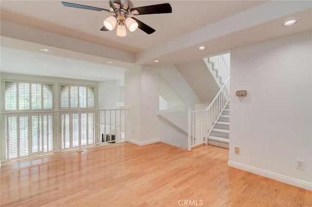 6052 Shadowbrook Cir, Huntington Beach, CA 92648 - empty room with recessed lighting, a ceiling fan, wood finished floors, and baseboards