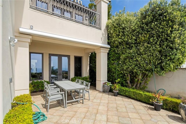 12 Via Avoria, Newport Coast, CA 92657 - view of patio with french doors, a balcony, and outdoor dining area