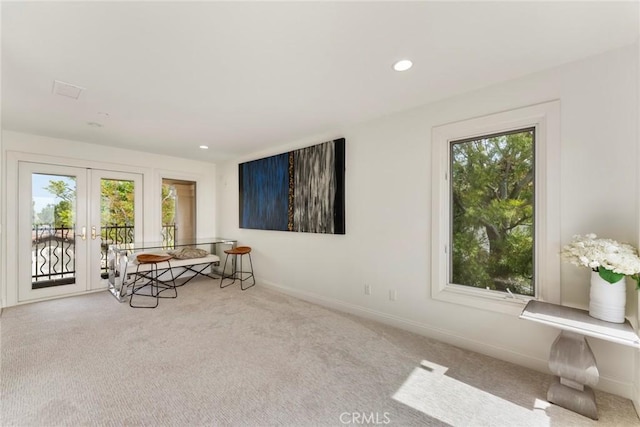 12 Via Avoria, Newport Coast, CA 92657 - dining area with healthy amount of natural light, french doors, carpet flooring, baseboards, and recessed lighting