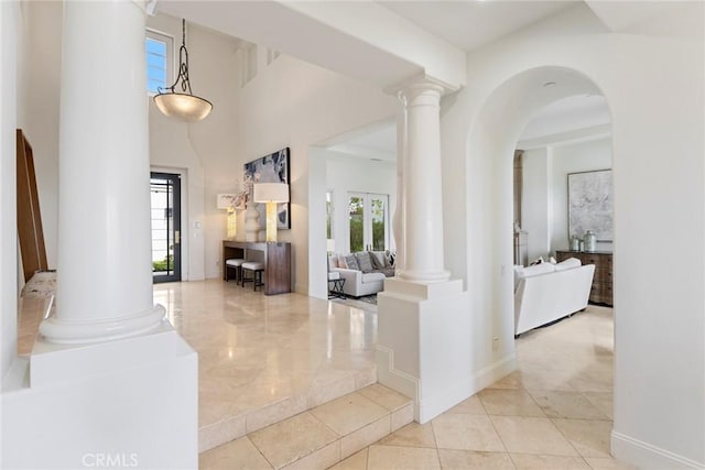 12 Via Avoria, Newport Coast, CA 92657 - corridor with ornate columns, tile patterned flooring, and arched walkways