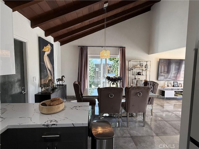20630 Collegewood Dr, Walnut, CA 91789 - dining area featuring wooden ceiling with exposed beams and high vaulted ceiling