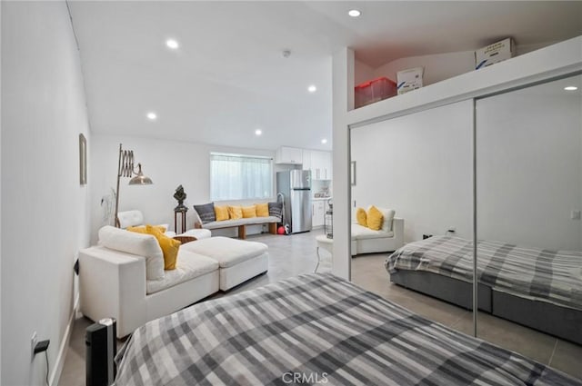 20955 De Mina St, Woodland Hills, CA 91364 - bedroom with freestanding refrigerator, recessed lighting, and a closet