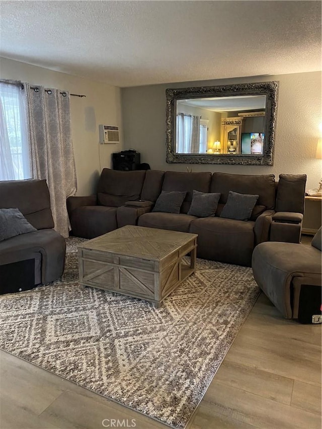 2113 N Lewis St, Santa Ana, CA 92706 - living area with a textured ceiling, wood finished floors, and a wall unit AC