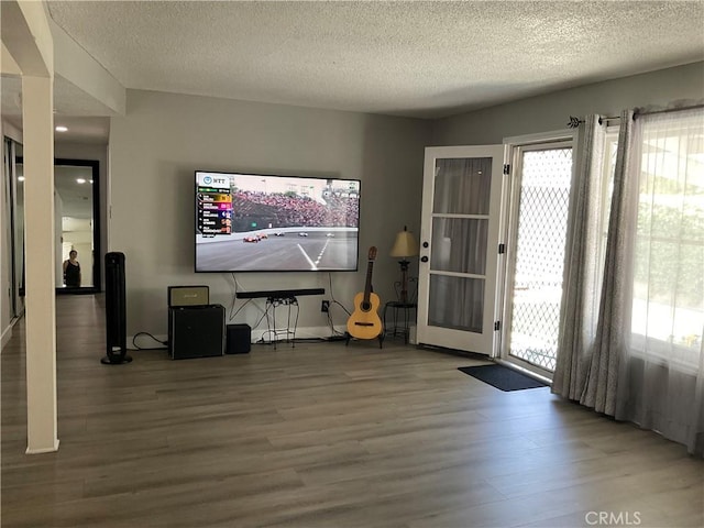 2113 N Lewis St, Santa Ana, CA 92706 - living area featuring wood finished floors, plenty of natural light, and a textured ceiling