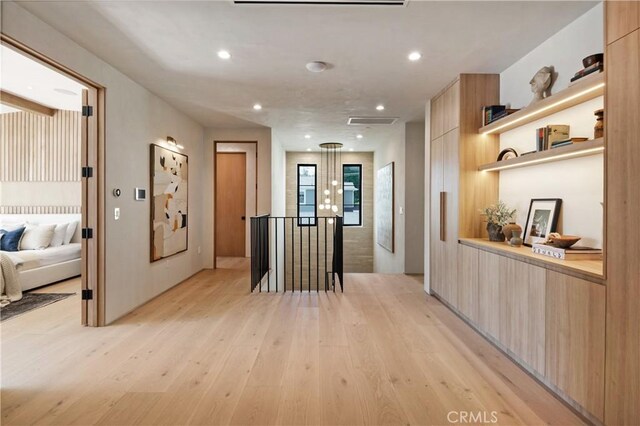 4314 Teesdale Ave, Studio City, CA 91604 - corridor with an upstairs landing, light wood-type flooring, and recessed lighting