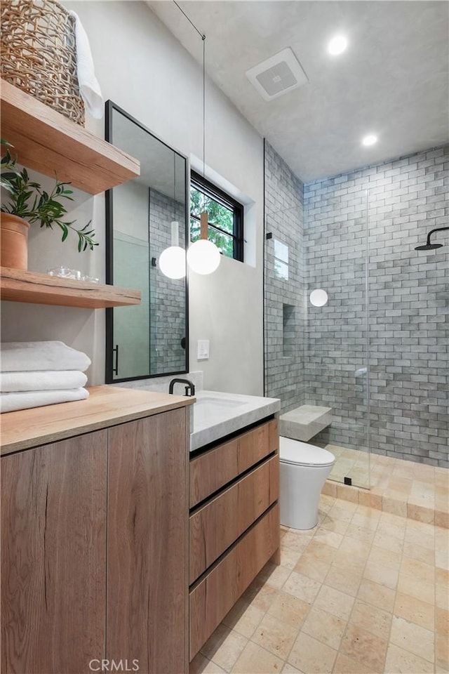 4314 Teesdale Ave, Studio City, CA 91604 - full bath featuring vanity, toilet, a stall shower, and recessed lighting