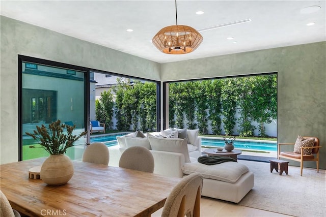 4314 Teesdale Ave, Studio City, CA 91604 - dining space with plenty of natural light, wood finished floors, and recessed lighting