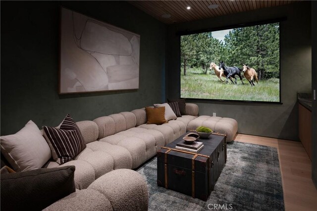 4314 Teesdale Ave, Studio City, CA 91604 - cinema featuring wood finished floors, wooden ceiling, and recessed lighting