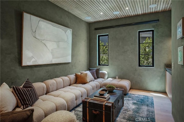 4314 Teesdale Ave, Studio City, CA 91604 - living room with wood finished floors, wood ceiling, and recessed lighting
