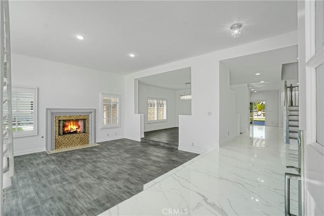 9455 Brandon Ct, Northridge, CA 91325 - unfurnished living room featuring recessed lighting, a fireplace with flush hearth, and wood finished floors
