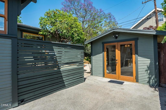 1828 Woodrow Ave, Los Angeles, CA 90041 - view of patio / terrace with french doors and an outbuilding