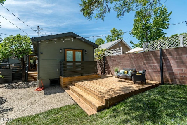 1828 Woodrow Ave, Los Angeles, CA 90041 - back of property featuring a wooden deck, an outdoor living space, and french doors