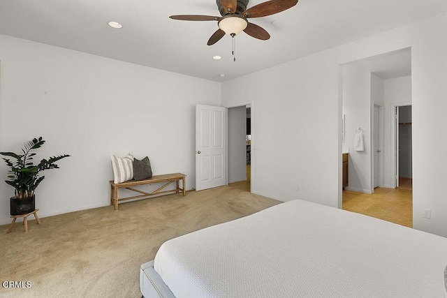 953 Coronado Cir, Santa Paula, CA 93060 - bedroom featuring recessed lighting, light carpet, ensuite bathroom, ceiling fan, and baseboards