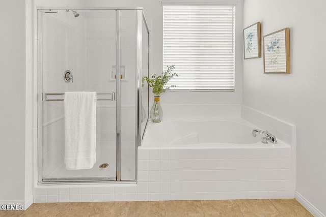 953 Coronado Cir, Santa Paula, CA 93060 - bathroom with a shower stall, a garden tub, and tile patterned floors