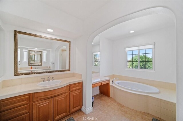 25422 Magnolia Ln, Stevenson Ranch, CA 91381 - full bathroom with a garden tub, vanity, tile patterned floors, and recessed lighting
