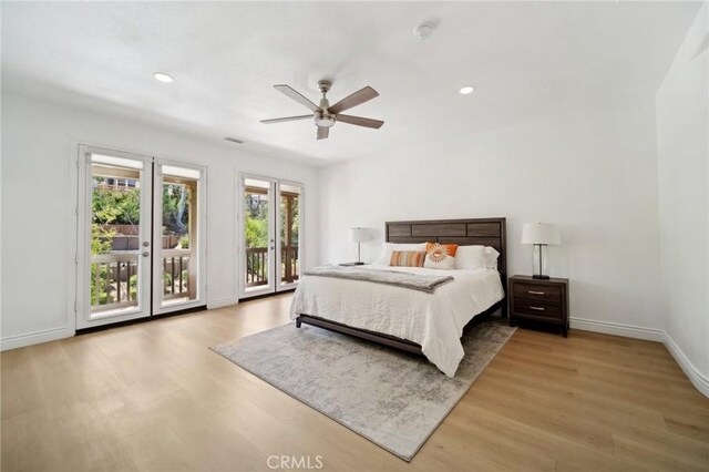 25422 Magnolia Ln, Stevenson Ranch, CA 91381 - bedroom featuring access to exterior, wood finished floors, baseboards, recessed lighting, and ceiling fan