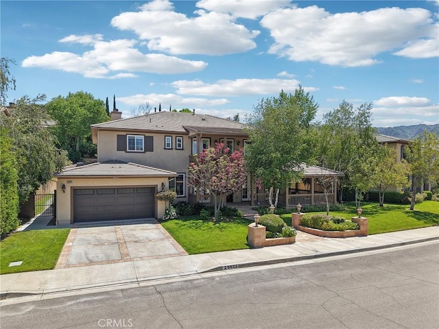 25422 Magnolia Ln, Stevenson Ranch, CA 91381 - view of front of house featuring stucco siding, concrete driveway, a front lawn, a garage, and a tile roof