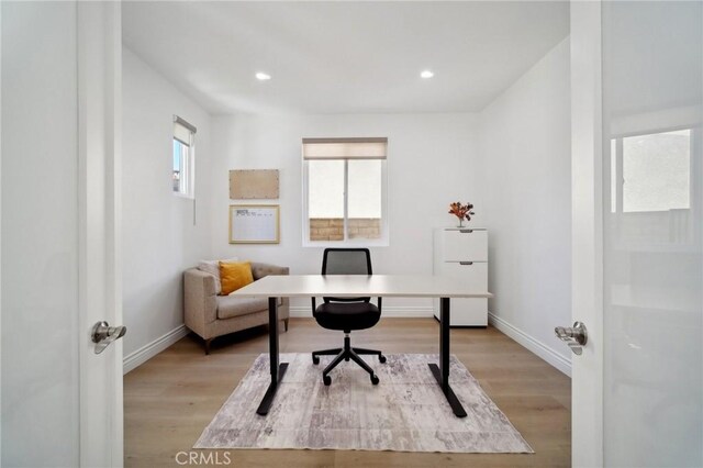 25422 Magnolia Ln, Stevenson Ranch, CA 91381 - office with light wood-type flooring, baseboards, and recessed lighting