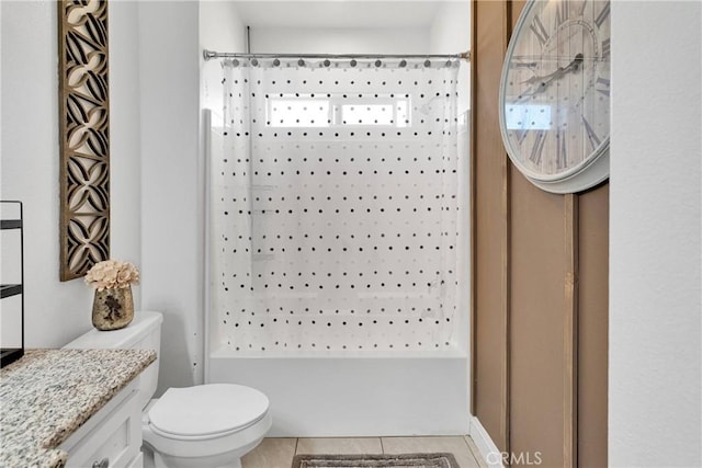 22489 Sweet Pea Rd, Oro Grande, CA 92368 - full bath with vanity, tile patterned floors, toilet, and shower / bath combination with curtain