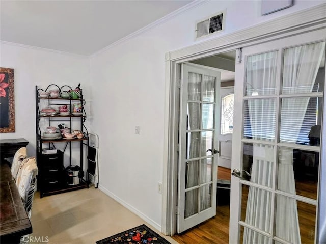 3738 Danmont Ct, Newbury Park, CA 91320 - office featuring baseboards, crown molding, and french doors
