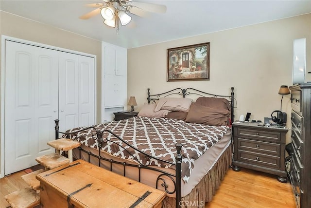 3738 Danmont Ct, Newbury Park, CA 91320 - bedroom with light wood-style flooring, a closet, and a ceiling fan