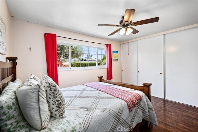 12713 16th St, Chino, CA 91710 - bedroom featuring wood finished floors, a closet, and ceiling fan