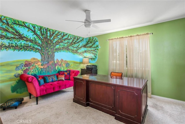 11294 Chappell Way, Beaumont, CA 92223 - office area featuring light colored carpet, ceiling fan, and baseboards