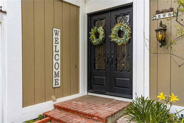 293 N Paseo De Juan, Anaheim Hills, CA 92807 - entrance to property featuring french doors and board and batten siding