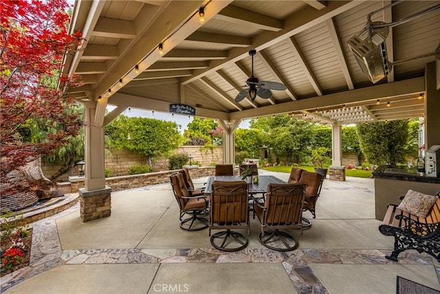 293 N Paseo De Juan, Anaheim Hills, CA 92807 - fenced backyard featuring outdoor dining area, ceiling fan, and a patio area