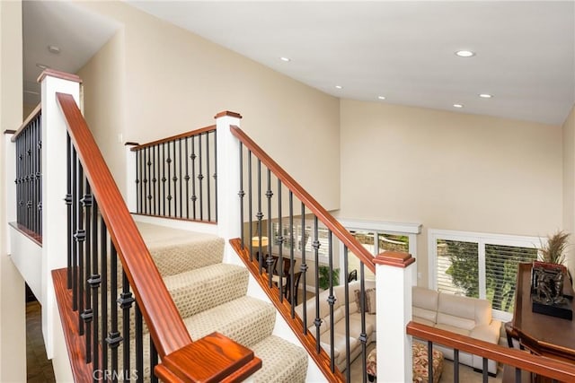 293 N Paseo De Juan, Anaheim Hills, CA 92807 - staircase featuring a high ceiling and recessed lighting