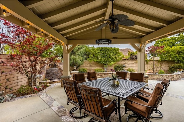 293 N Paseo De Juan, Anaheim Hills, CA 92807 - fenced backyard with ceiling fan, outdoor dining area, and a patio