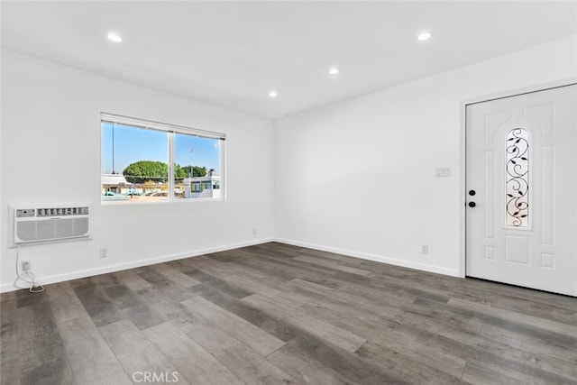 142 S Savannah St, Los Angeles, CA 90033 - foyer entrance featuring wood finished floors, recessed lighting, baseboards, and an AC wall unit
