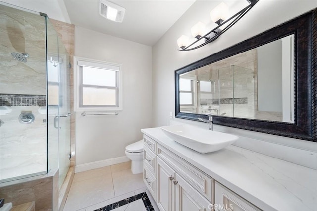 130 Alta St Unit B, Arcadia, CA 91006 - full bathroom with vanity, toilet, baseboards, a shower stall, and tile patterned flooring