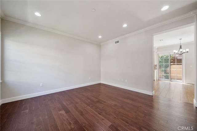 130 Alta St Unit B, Arcadia, CA 91006 - spare room with a chandelier, wood finished floors, baseboards, crown molding, and recessed lighting