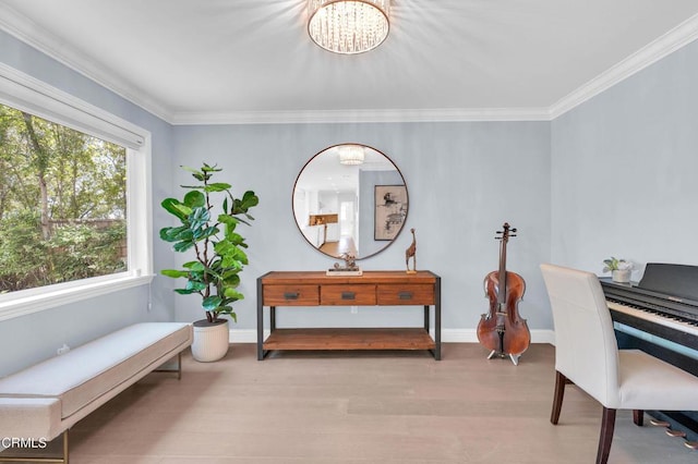 320 Starlane Dr, La Canada Flintridge, CA 91011 - office with a chandelier, wood finished floors, ornamental molding, and baseboards