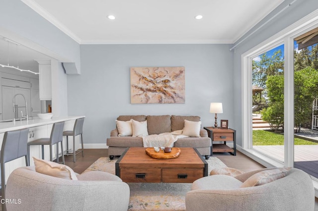 320 Starlane Dr, La Canada Flintridge, CA 91011 - living area with wood finished floors, recessed lighting, baseboards, and ornamental molding