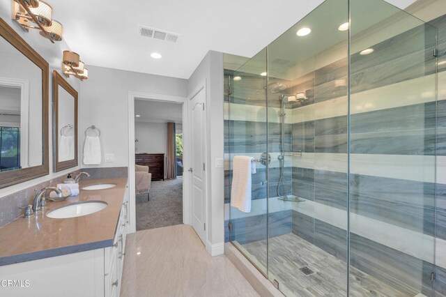 320 Starlane Dr, La Canada Flintridge, CA 91011 - ensuite bathroom featuring double vanity, a stall shower, and recessed lighting