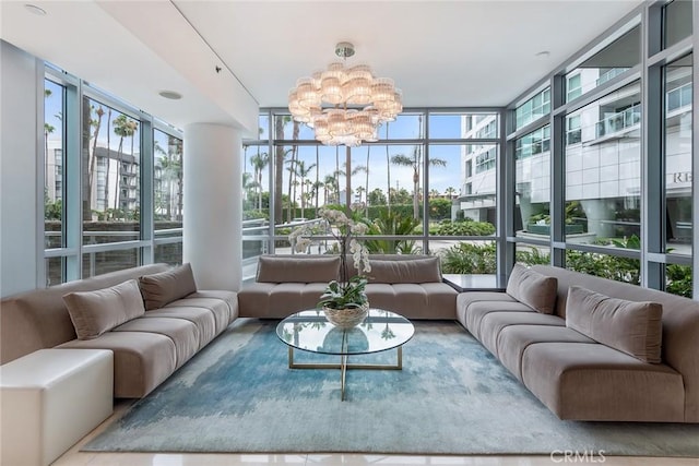 13650 Marina Pointe Dr Unit 908, Marina Del Rey, CA 90292 - sunroom / solarium featuring a chandelier and plenty of natural light
