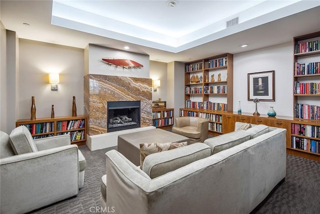 13650 Marina Pointe Dr Unit 908, Marina Del Rey, CA 90292 - carpeted living room with a high end fireplace and recessed lighting