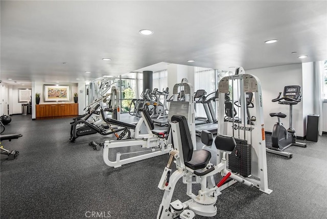 13650 Marina Pointe Dr Unit 908, Marina Del Rey, CA 90292 - workout area with healthy amount of natural light and recessed lighting
