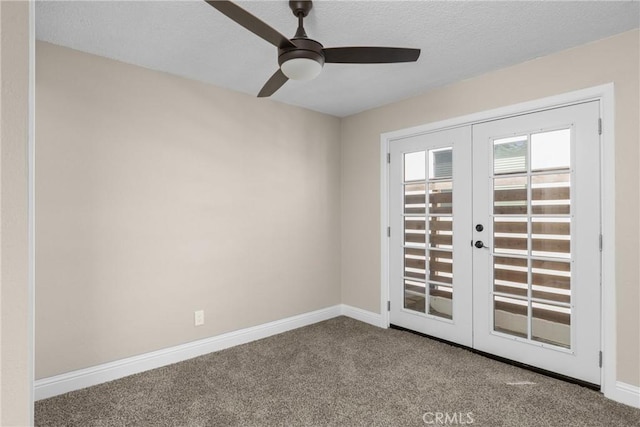 833 Park Ave, Cayucos, CA 93430 - spare room with ceiling fan, french doors, carpet flooring, baseboards, and a textured ceiling
