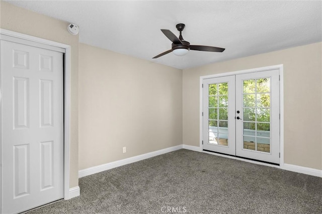 833 Park Ave, Cayucos, CA 93430 - carpeted spare room featuring french doors, baseboards, a ceiling fan, and a smoke detector
