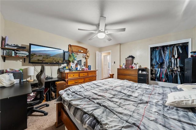 3970 Oakland Ave, Clearlake, CA 95422 - bedroom with carpet, an office area, a closet, and ceiling fan