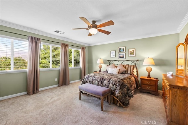 1625 Valley Falls Ave, Redlands, CA 92374 - carpeted bedroom with ornamental molding, baseboards, and ceiling fan
